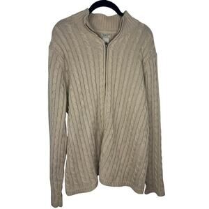 LL Bean Full Zip Cable Knit Fisherman Sweater Size 2X Big Beige Neutral Preppy